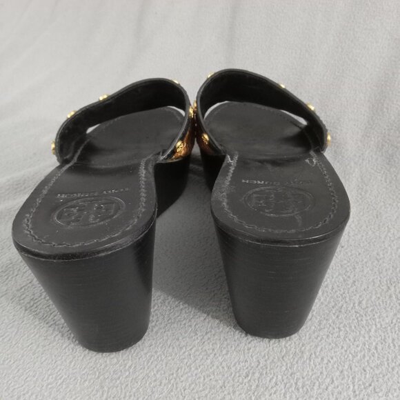 TORY BURCH Straw/Leather JOANIE Studded PLATFORM WEDGE SANDALS US 8.5 Logo s7155 - Picture 13 of 16